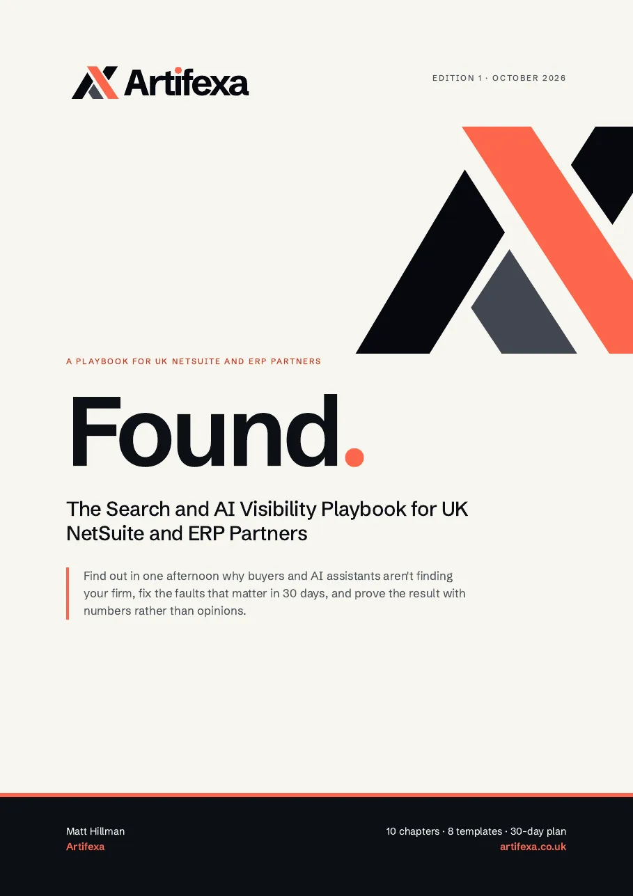 Cover of Found: The Search and AI Visibility Playbook for UK NetSuite and ERP Partners.