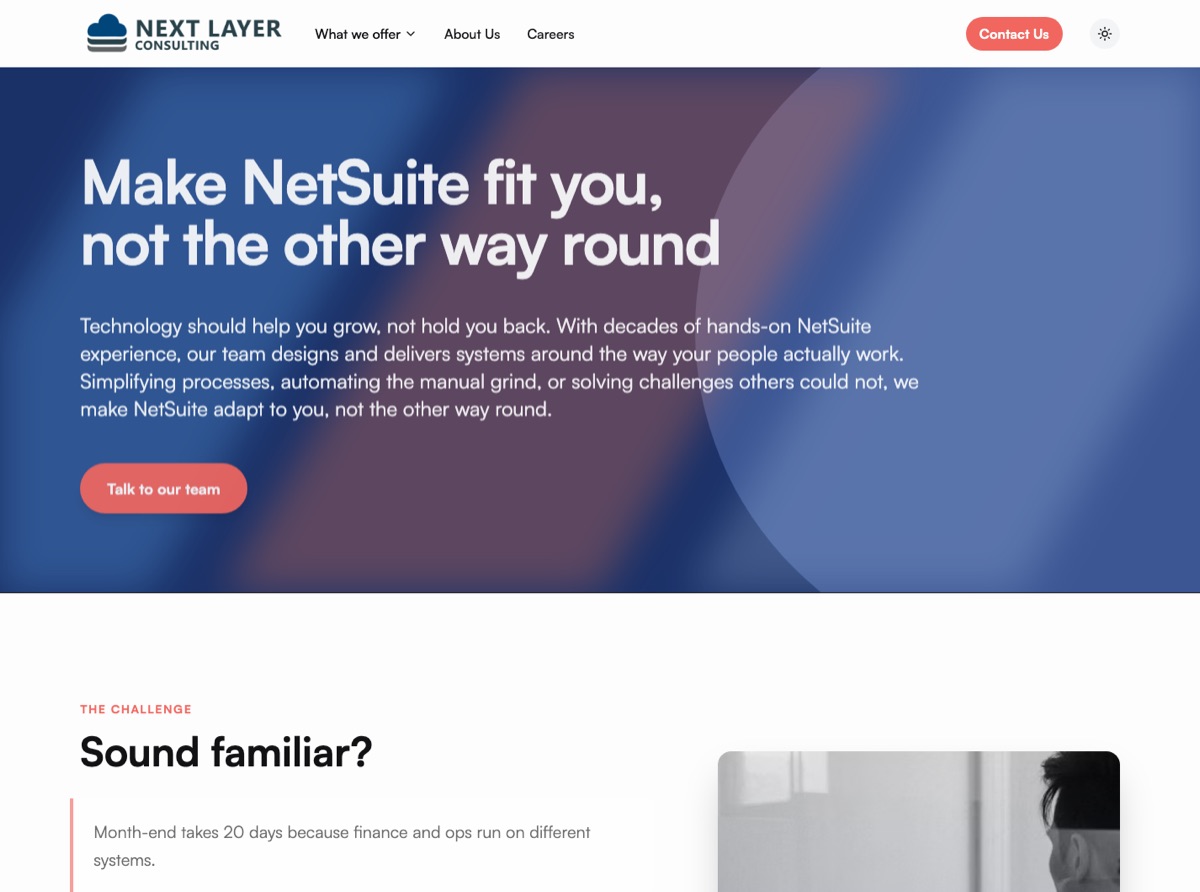The Next Layer Consulting homepage, live on their site